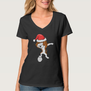 Volleyball Dabbing Santa Beagle Dog Christmas Spor T-Shirt