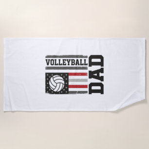 Volleyball Dad American Flag Vintage Engraving Des Beach Towel