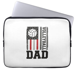 Volleyball Dad American Flag Vintage Engraving Des Laptop Sleeve