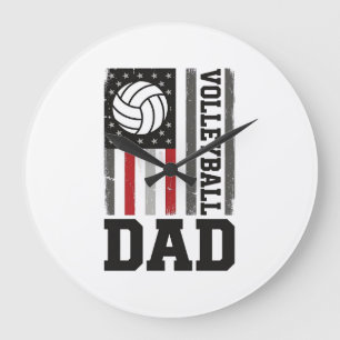 Volleyball Dad American Flag Vintage Engraving Des Large Clock