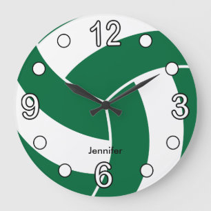 Volleyball Dark Green and White Style Large Clock