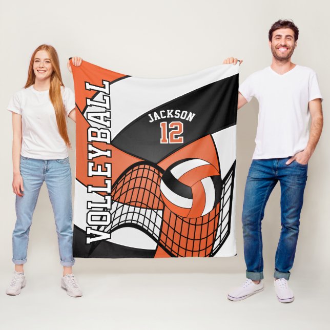 Volleyball 🏐 Design - Orange, White, Black Fleece Blanket (In Situ)