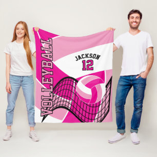 Volleyball 🏐 Design - Pink and White Fleece Blanket