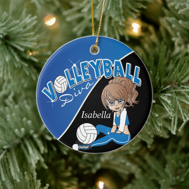 Volleyball Diva Girl Player in Blue Ceramic Tree Decoration (Tree)