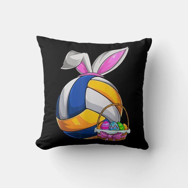 Volleyball Easter Bunny Ears Easter Eggs Hunting B Cushion (Front)