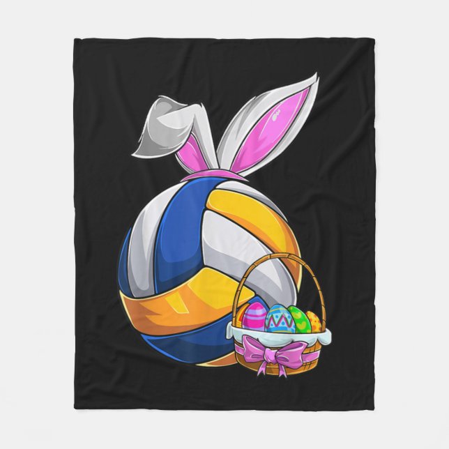 Volleyball Easter Bunny Ears Easter Eggs Hunting B Fleece Blanket (Front)