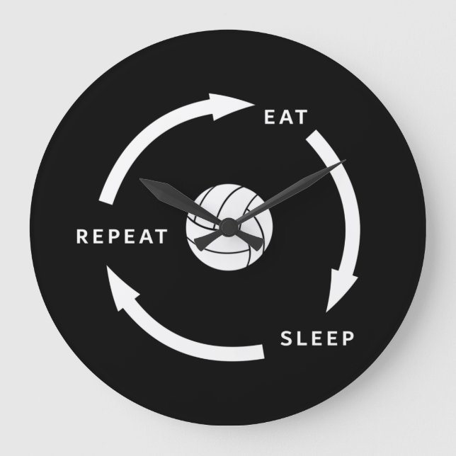 Volleyball Eat Sleep Repeat Sports Fan Saying Large Clock (Front)