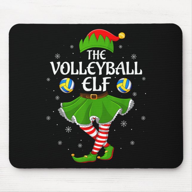 Volleyball Elf Christmas Family Girls Women Elf Sq Mouse Pad (Front)