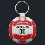 Volleyball Fan Name Year Team Red Key Ring<br><div class="desc">Need a unique idea to give to your Team? Personalised Red and White Volleyball design. Insert your Team Name,  Player's Name,  Jersey Number,  Year. These keychain make a unique team gift.</div>