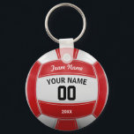 Volleyball Fan Name Year Team Red Key Ring<br><div class="desc">Need a unique idea to give to your Team? Personalised Red and White Volleyball design. Insert your Team Name, Player's Name, Jersey Number, Year. These keychain make a unique team gift.</div>