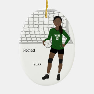 Volleyball Female Black Hair Green & Black Ceramic Tree Decoration