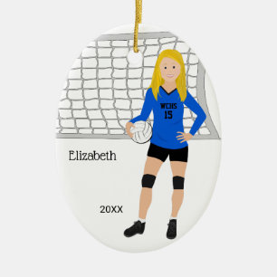 Volleyball Female Blonde Blue & Black Ceramic Tree Decoration