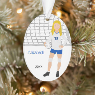 Volleyball Female Blonde in Blue and White Ornament