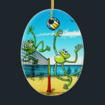 Volleyball Frog Ceramic Tree Decoration<br><div class="desc">Cool green frog jumping and going for a powerful jump serve. Who could be the most valuable player for a volleyball team than a flexible,  dynamic,  graceful and talented acrobatic frog with strong hands?</div>
