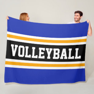 VOLLEYBALL Fun Navy Blue Yellow Black Stripes Fleece Blanket
