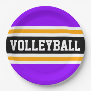 VOLLEYBALL Fun Purple Black Orange Racing Stripes Paper Plate