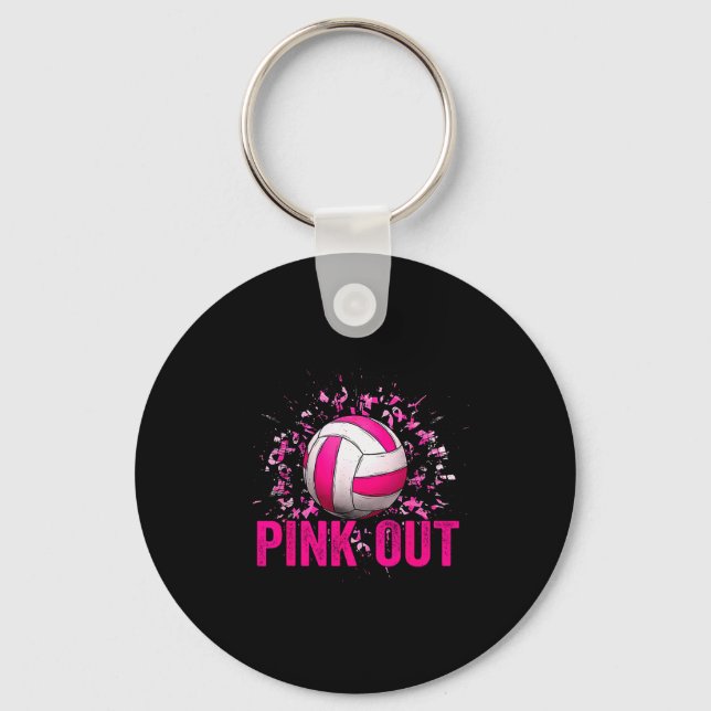 Volleyball Game Day Nk Out Breast Cancer Awareness Key Ring (Front)