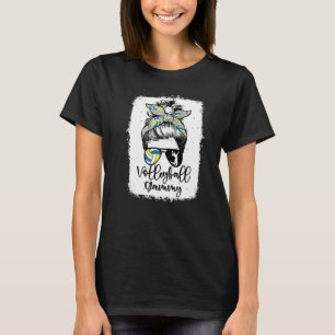 Volleyball Gammy Vintage Leopard Messy Bun Bleache T-Shirt