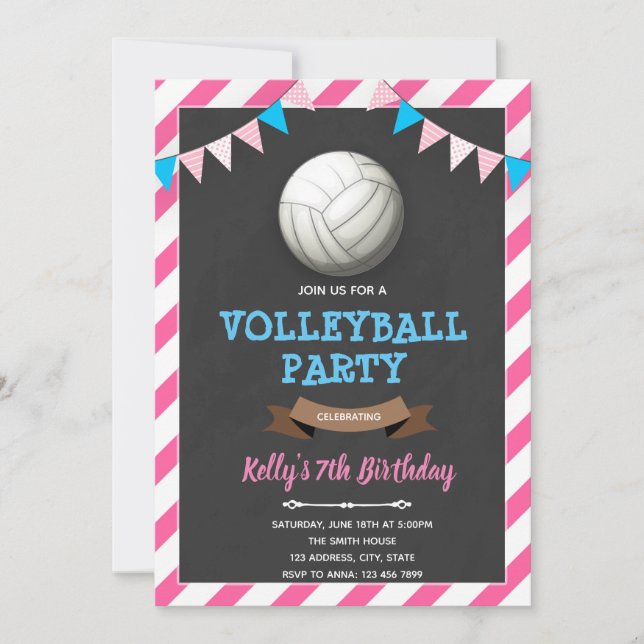 Volleyball girl birthday invitation (Front)