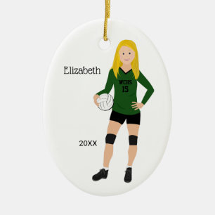 Volleyball Girl Blonde Green & Black Ceramic Tree Decoration