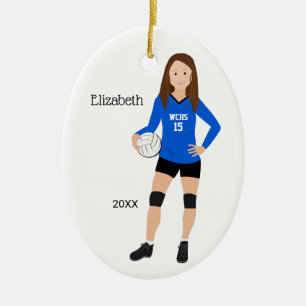 Volleyball Girl Brunette Blue & Black Ceramic Orna Ceramic Tree Decoration