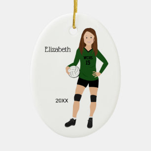Volleyball Girl Brunette Green & Black Ceramic Tree Decoration