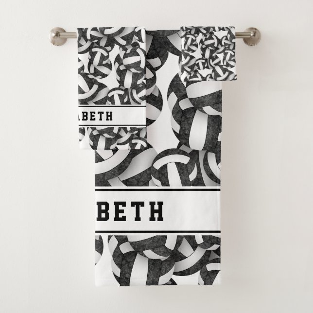 volleyball girls name athletic black white  bath towel set (Insitu)