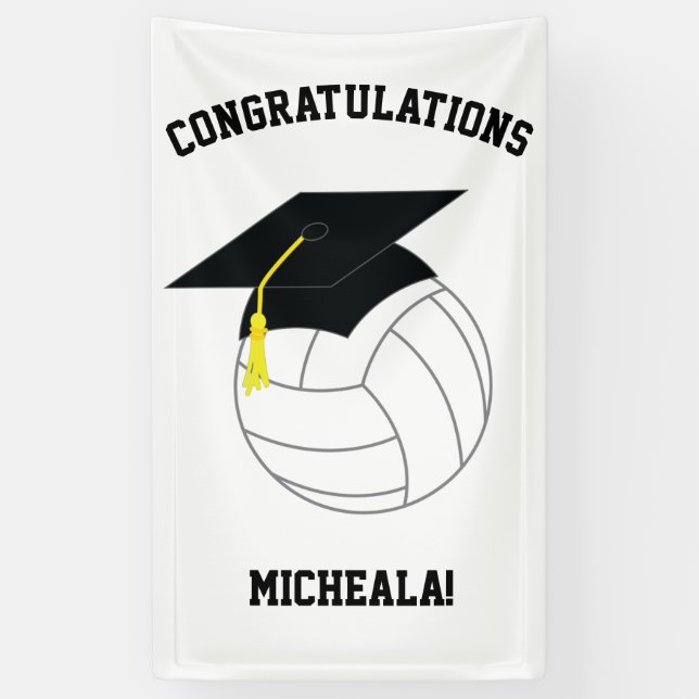 Volleyball Graduation Sports Black White Banner (Vertical)