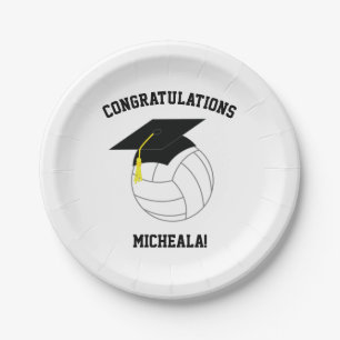 Volleyball Graduation Sports Black White Paper Plate