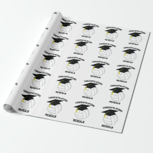 Volleyball Graduation Sports Black White Wrapping Paper
