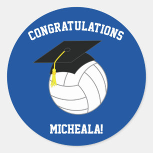 Volleyball Graduation Sports Blue Classic Round Sticker