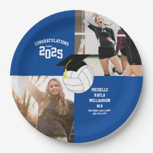 Volleyball Graduation Sports Blue Paper Plate