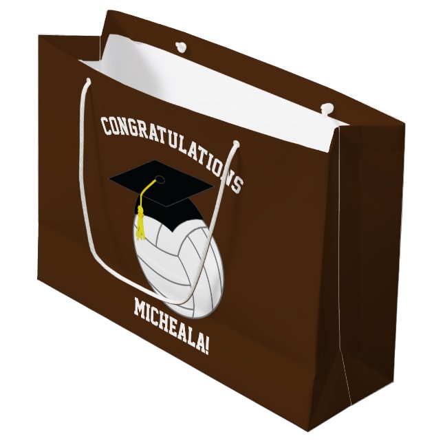 Volleyball Graduation Sports Brown Large Gift Bag (Front Angled)