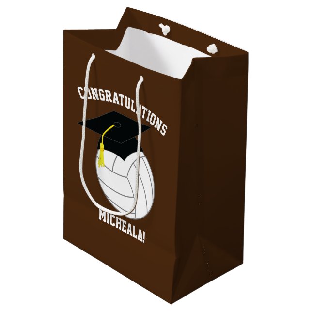 Volleyball Graduation Sports Brown Medium Gift Bag (Front Angled)