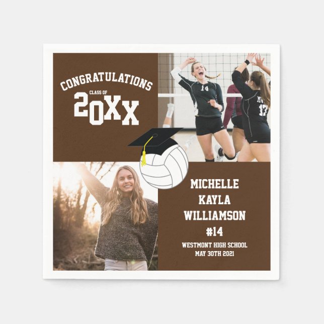 Volleyball Graduation Sports Brown Napkin (Front)