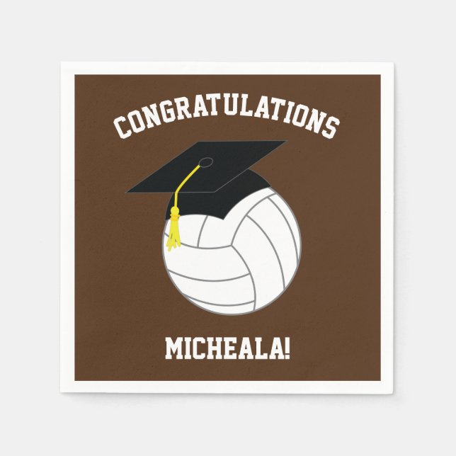 Volleyball Graduation Sports Brown Napkin (Front)