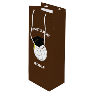 Volleyball Graduation Sports Brown Wine Gift Bag