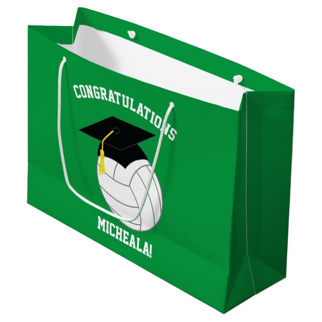 Volleyball Graduation Sports Green Large Gift Bag (Front Angled)