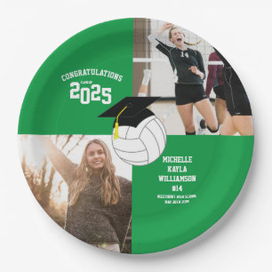 Volleyball Graduation Sports Green Paper Plate