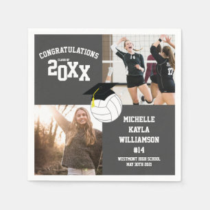 Volleyball Graduation Sports Grey Napkin