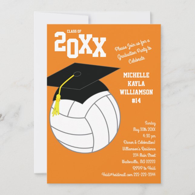 Volleyball Graduation Sports Orange Invitation (Front)