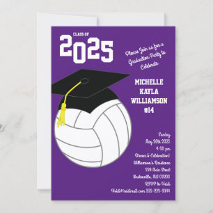 Volleyball Graduation Sports Purple Invitation