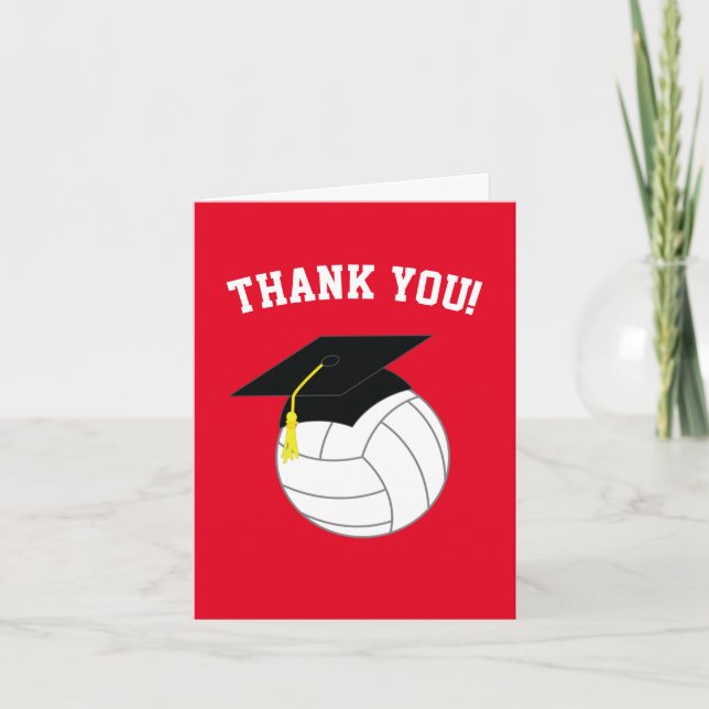 Volleyball Graduation Sports Red Thank You Card (Front)