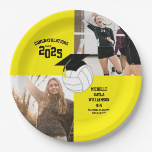 Volleyball Graduation Sports Yellow Paper Plate