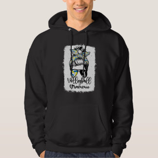 Volleyball Grammie Vintage Leopard Messy Bun Bleac Hoodie