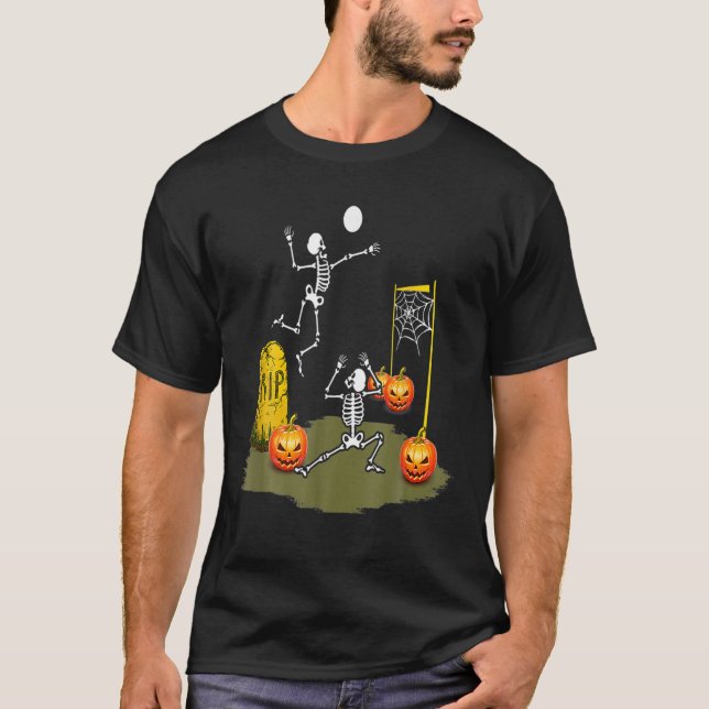 Volleyball Halloween Volleyween Skeleton T-Shirt (Front)