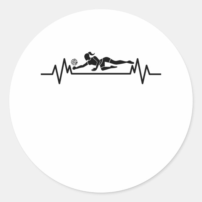 Volleyball Heartbeat Funny Volleyball Sport Gift Classic Round Sticker (Front)