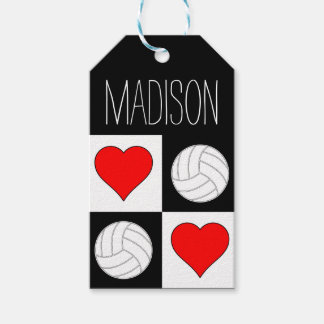 Volleyball Hearts Chequered Pattern Custom Gift Ta Tags
