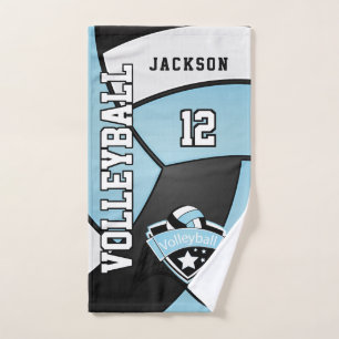Volleyball in Baby Blue, Black and White Hand Towel