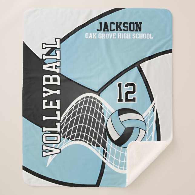 Volleyball 🏐 in Black, Baby Blue and White Sherpa Blanket (Front)